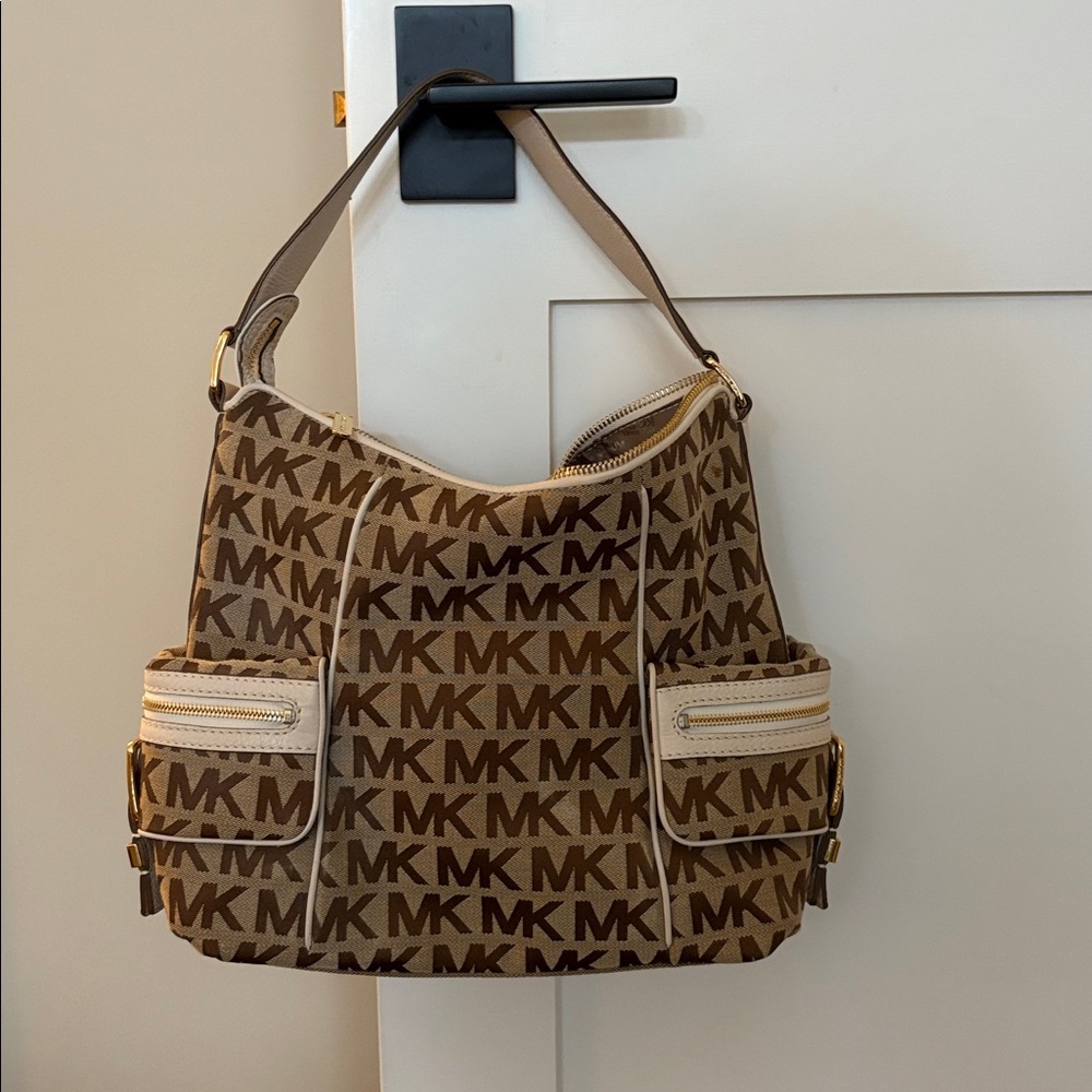 Michael Kors Tan and Brown Monogram Bag